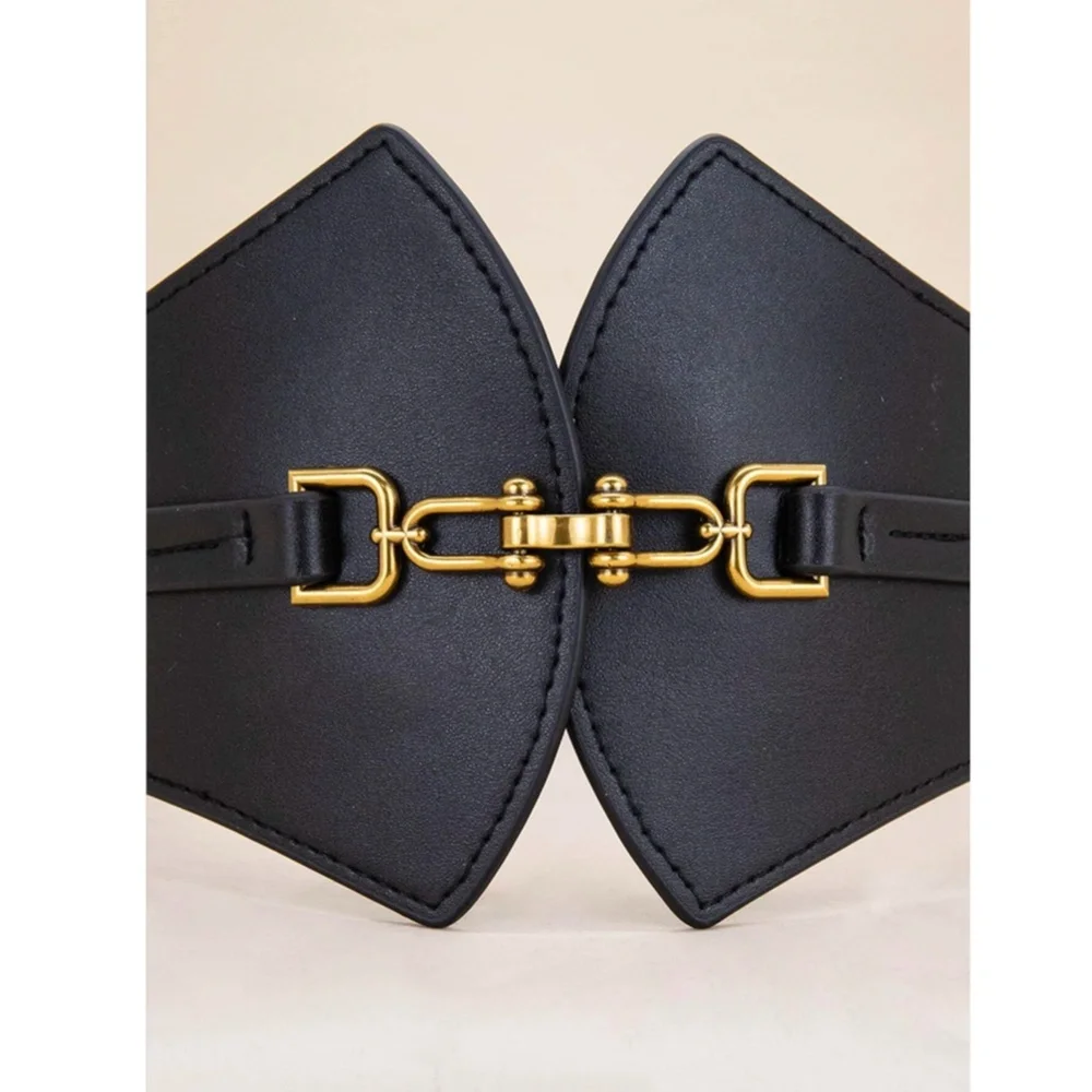 Vegan Faux Leather PU Wide Corset Style Black Belt Elastic Stretchy Back - Picture 4 of 4